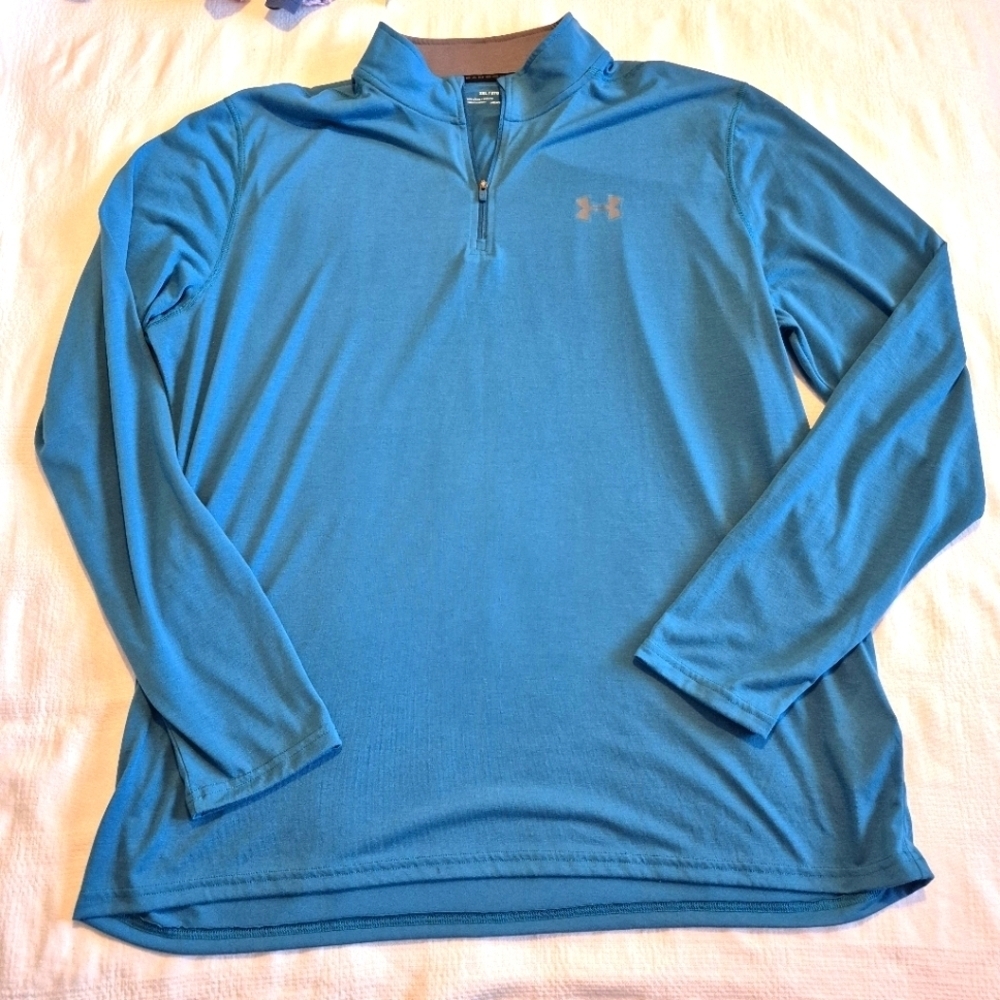 Under Armour men's 2XL teal long sleeve lightweight heatgear shirt EUC